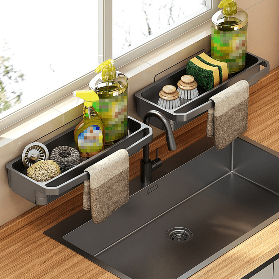 

Kitchen Sink Organizer Set With Abs Sponge Holder, Soap Dispenser Caddy, And Towel Rack – Multi-functional Storage For Dish Cloth, Scrub Brush, And Cleaning Accessories