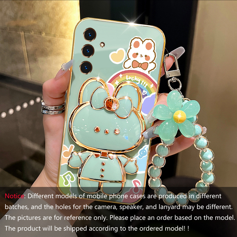 TEMU Phone Case - Rabbit Holder Flower Bracelet Plating Phone Case For A15 Soft Cover