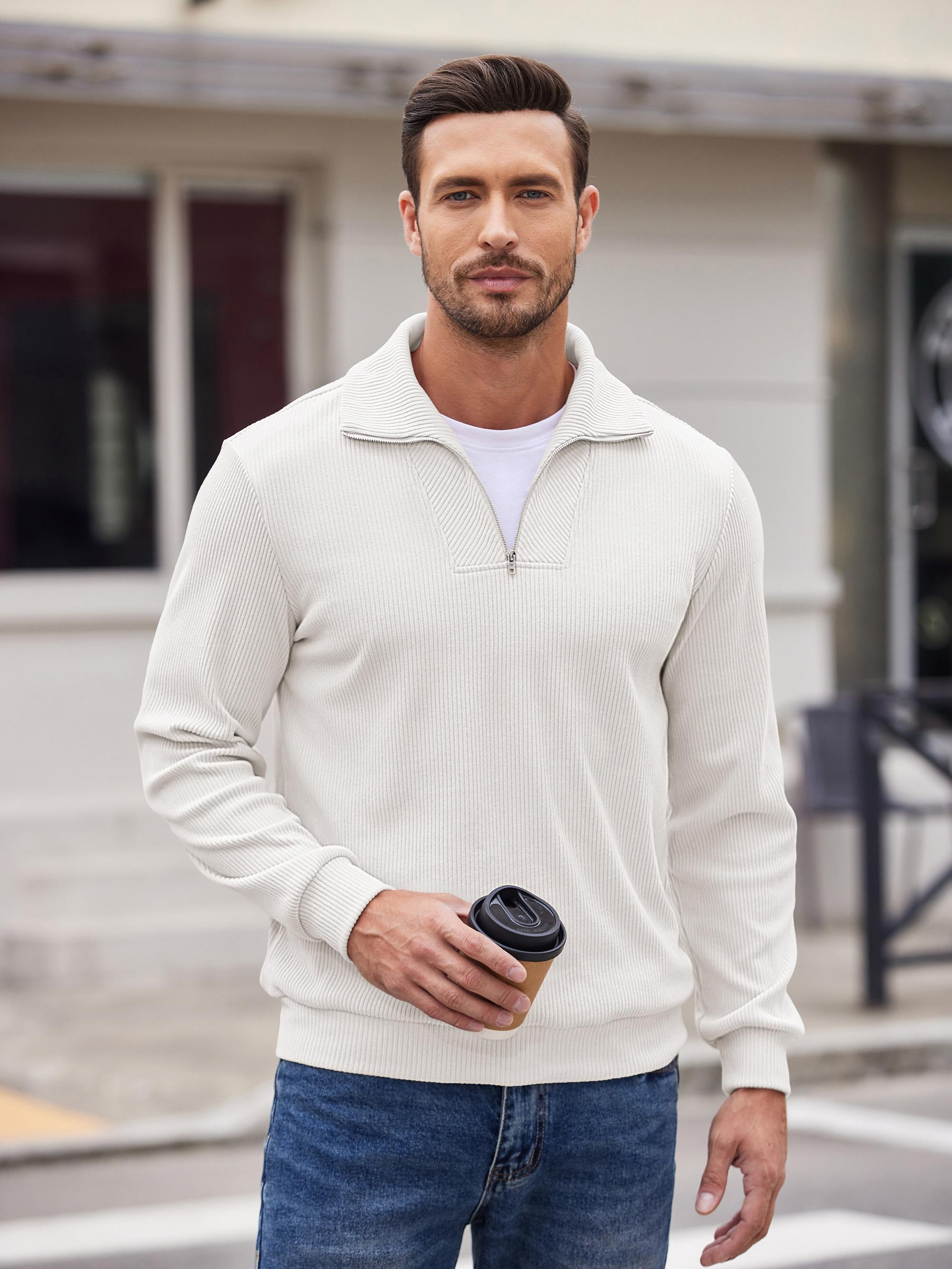 men s quarter zip pullover slim fit mock neck long sleeve Temu