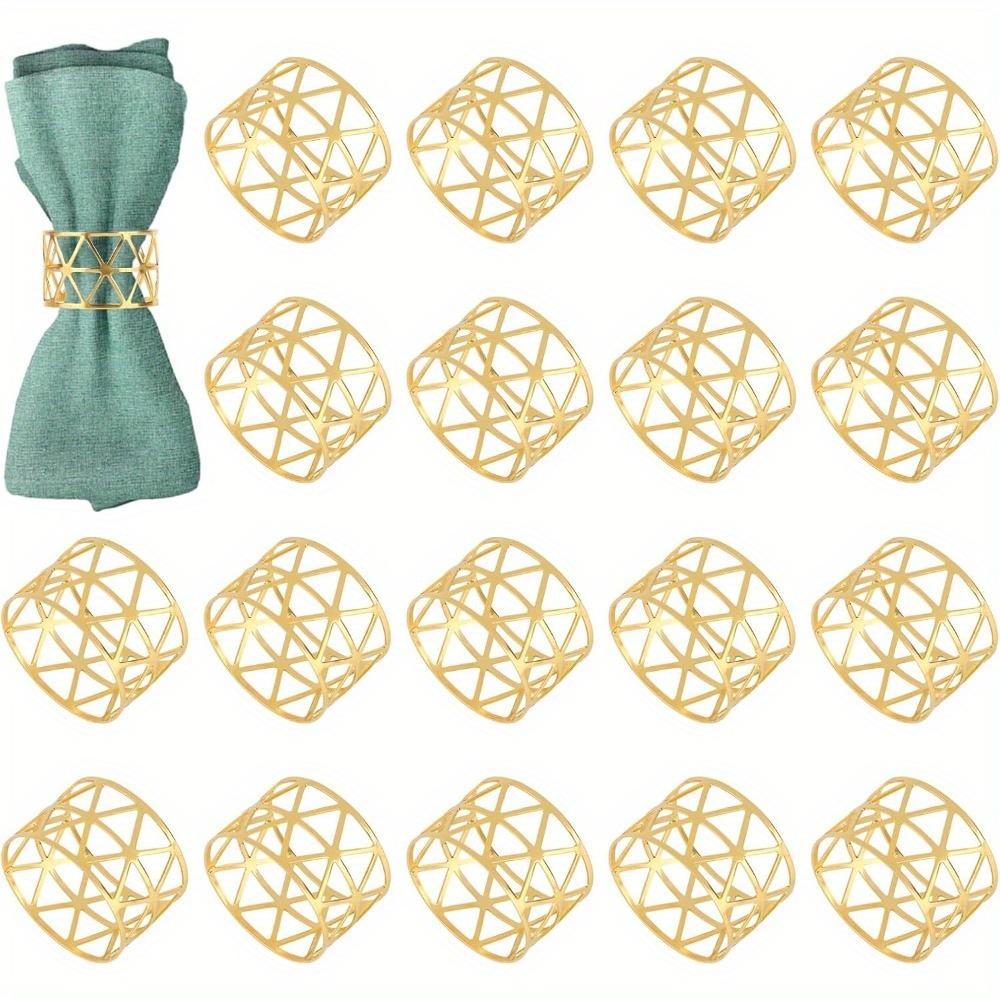 TEMU 18pcs Golden Napkin Rings Metal Napkin Rings Holders Hollow Out Design Napkin Rings Bulk For Wedding Birthday Party Banquet Decor
