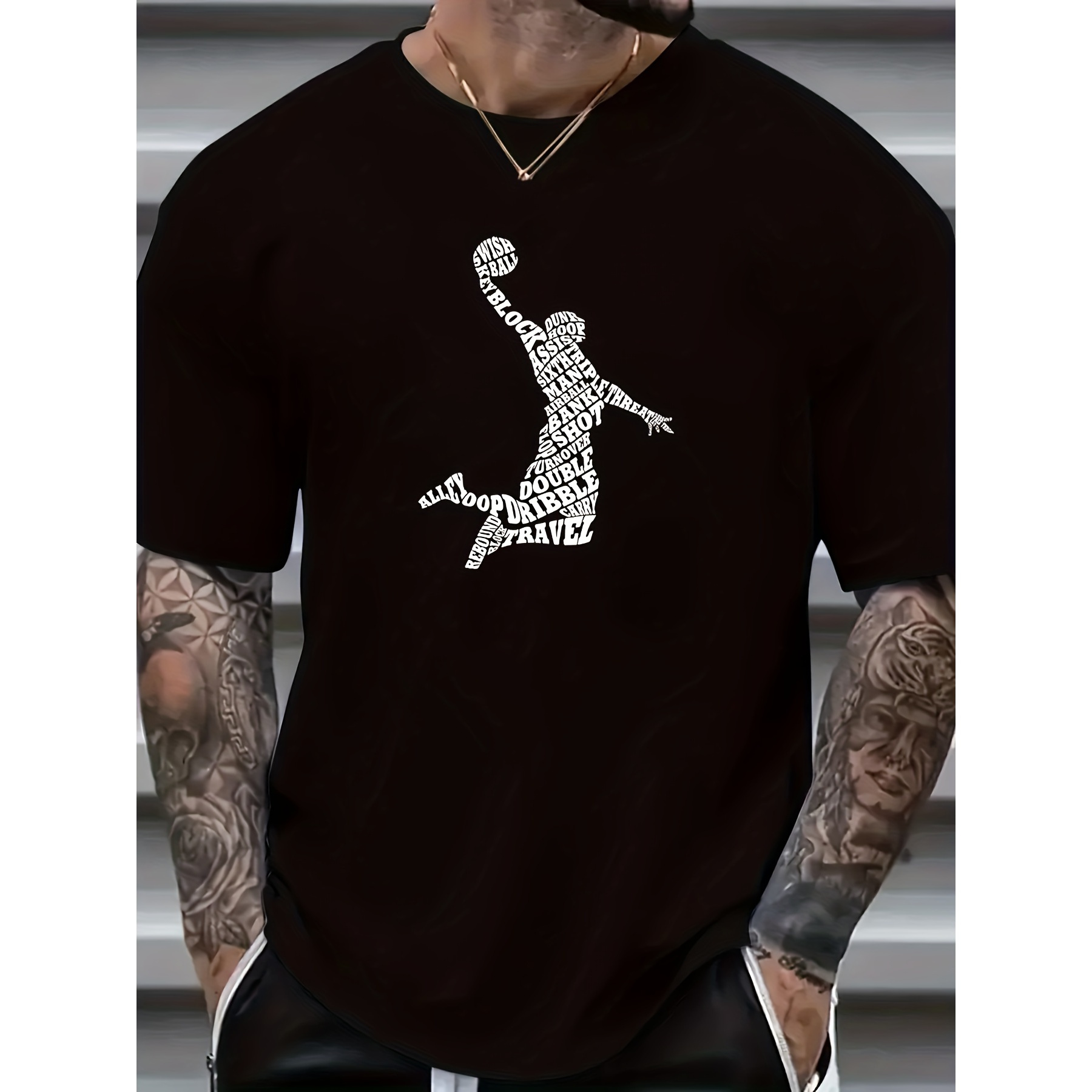 

Basketball Print Plus Size Men's Short Sleeve T-shirt, Casual Fashion Round Neck T-shirt, Outdoor Sports And Leisure Tops, Big And Tall