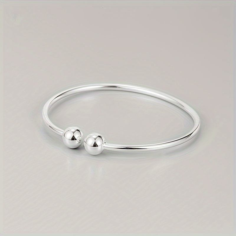 

925 Sterling Silver Bracelet Minimalist Double Ball Bangle Female Ornament