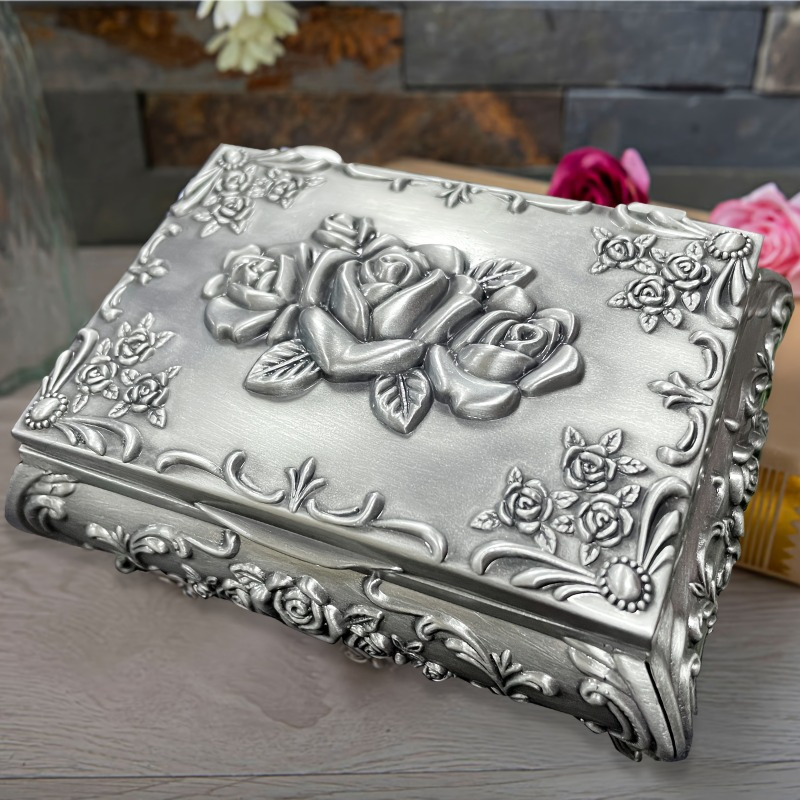 

Embossed Jewelry Box - Antique- Trinket Case With Magnetic Closure, Fabric Lined | Rings & | , Christmas, Day Gift