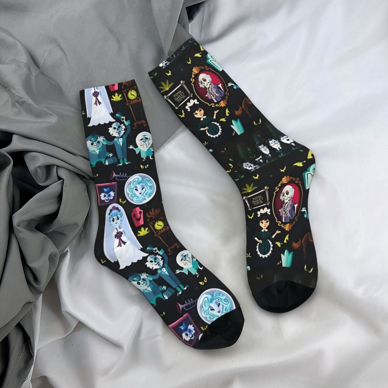 

Men's Novelty 'happy Haunts' Crew Socks - Vintage Hip Hop Style, Seamless, Breathable Polyester Blend