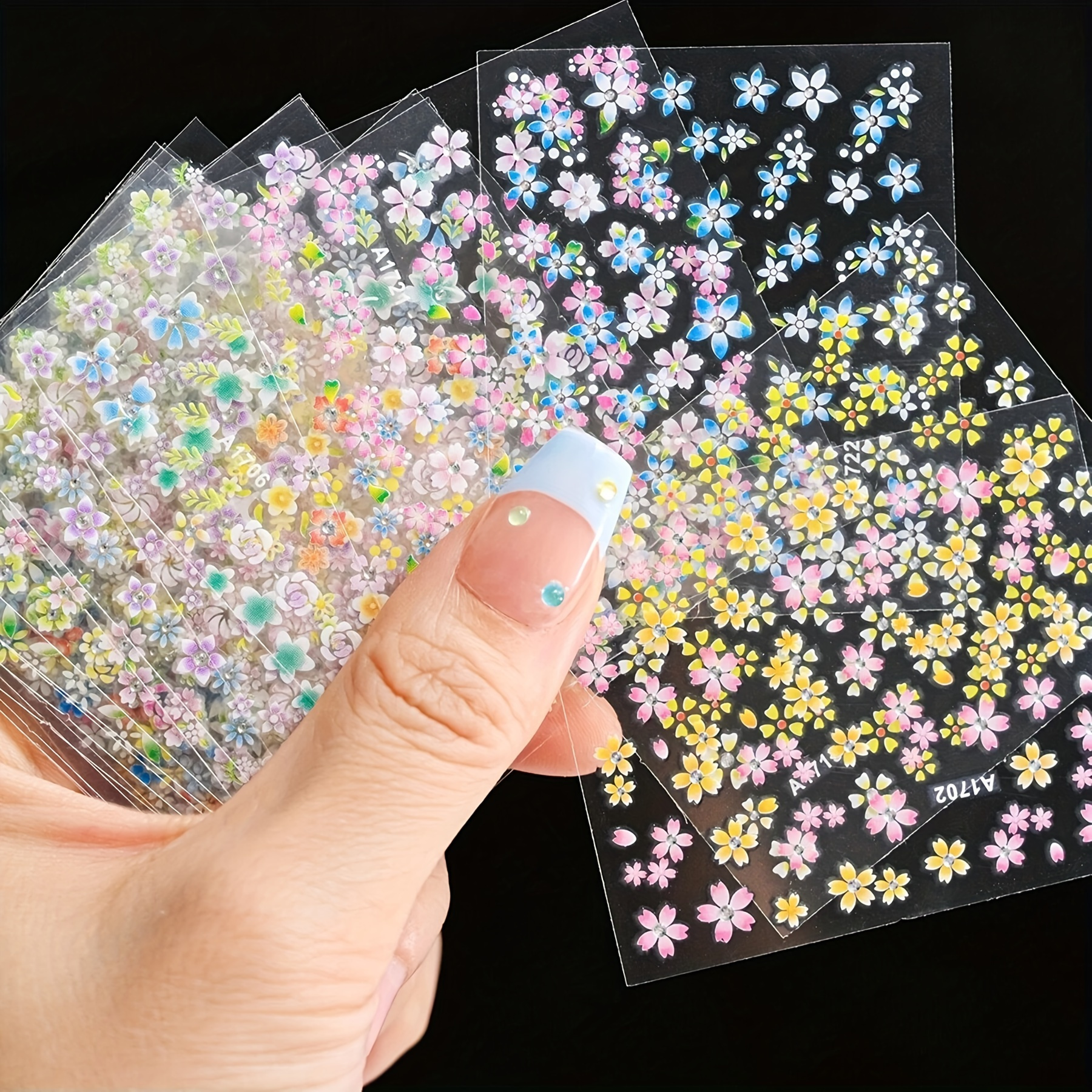 

5pcs 3d Holographic Flower Nail Art Stickers - Glitter Floral Designs, Self-adhesive Decals For Easy Diy Manicure, Single-use, Unscented, Irregular Supernatural Theme In Vibrant Colors