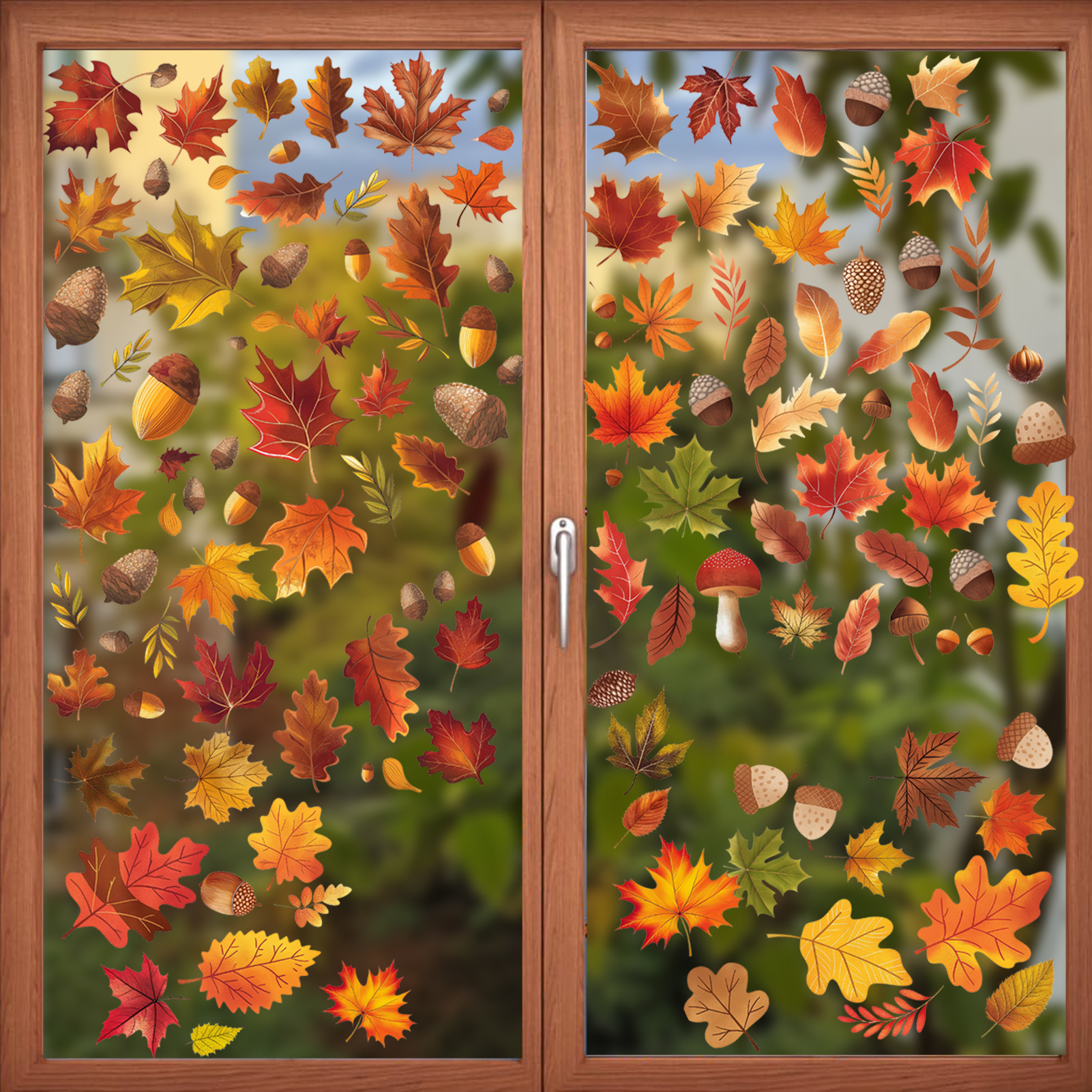 

Thanksgiving Autumn Leaves Window Cling - 1pc Self-adhesive Maple Leaf Decals For Glass Surfaces, Matte Polyvinyl Chloride Decorations, Irregular Shape, Single-use, For Home Office Fall Decor