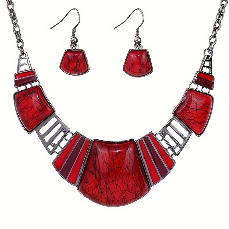 

Unique Resin Oil Dropping Necklace & Earrings Jewelry Set - Exquisite Imitation Stone, Boho Chic Inspired, Perfect For Bridal Wedding Banquet Accessories