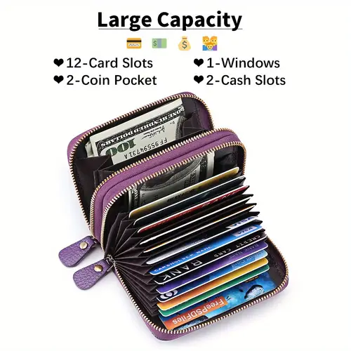 womens wallet womens card holder small wallet womens hand bag genuine leather wallet zipper card bag rfid blocking wallet large compacity with gift box used as a gift or daily use