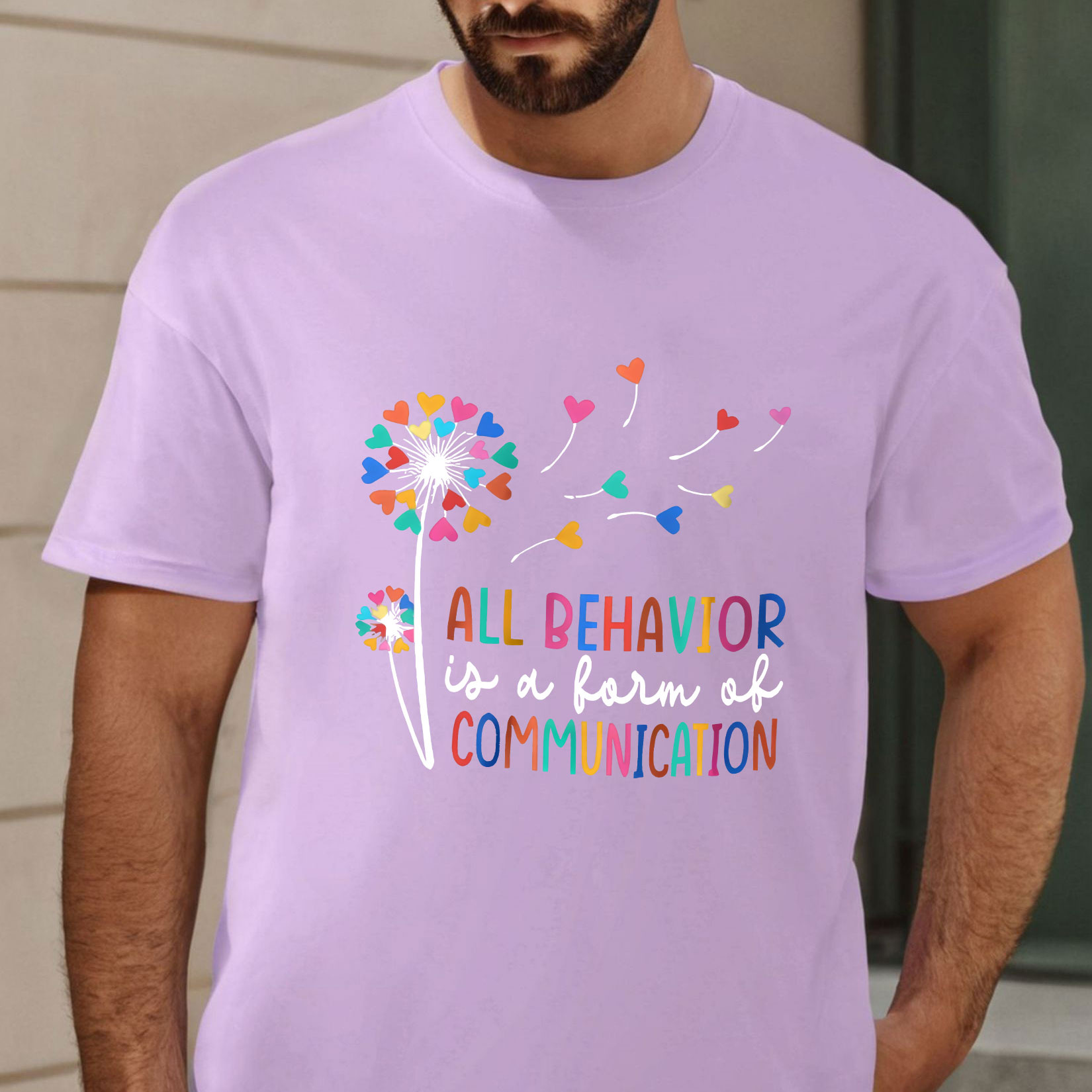 

All Behavior Is A Form Of Communication Print, Men's Crew Neck Short Sleeve Summer T-shirt, Casual Comfy Top For Daily Wear