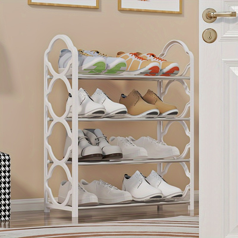 

4-tier Shoe Organizer Rack For 12-16 Pairs, Side Pockets, Versatile Shoe Storage Shelf, Sturdy Steel Frame, Space-saving Design, For Entryway