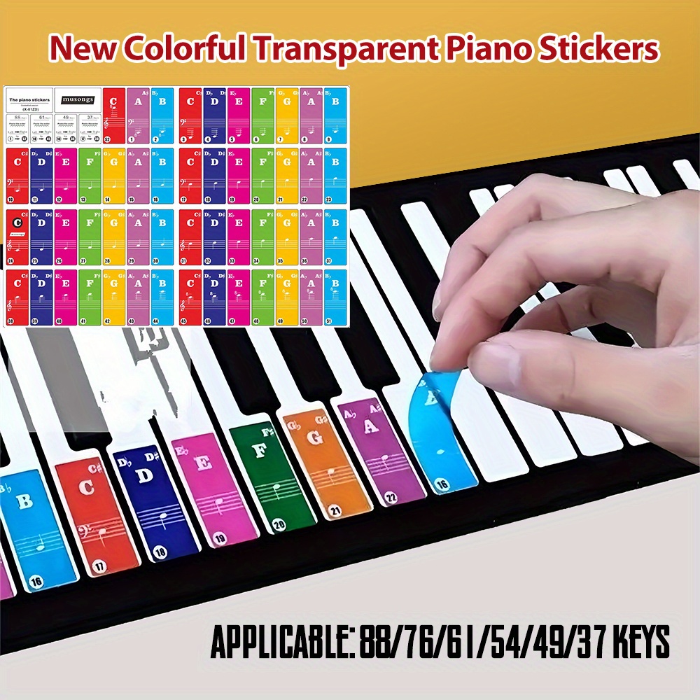 

Beginner-friendly Keyboard Stickers - Removable Note Labels For 88/76/61/54/49/37 Keys, Easy-to-read & Reusable