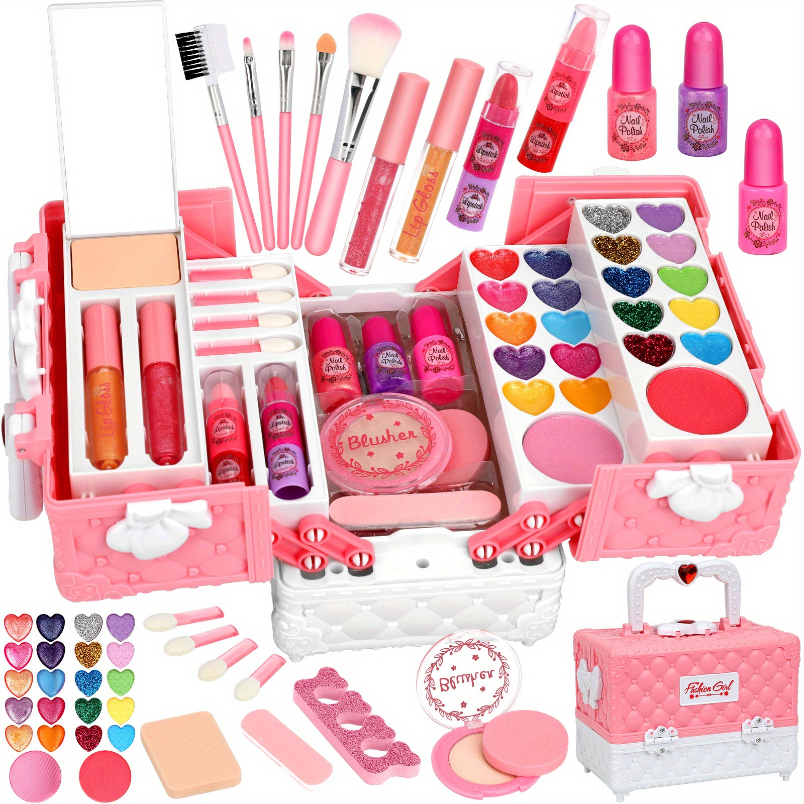 washable and beautiful kids girls cosmetic set with brush lipstick powder nail polish eyeshadow and   and other accessories suitable for birthday gifts valentines day and all kinds of festivals for little girls from 3 years old and above 0