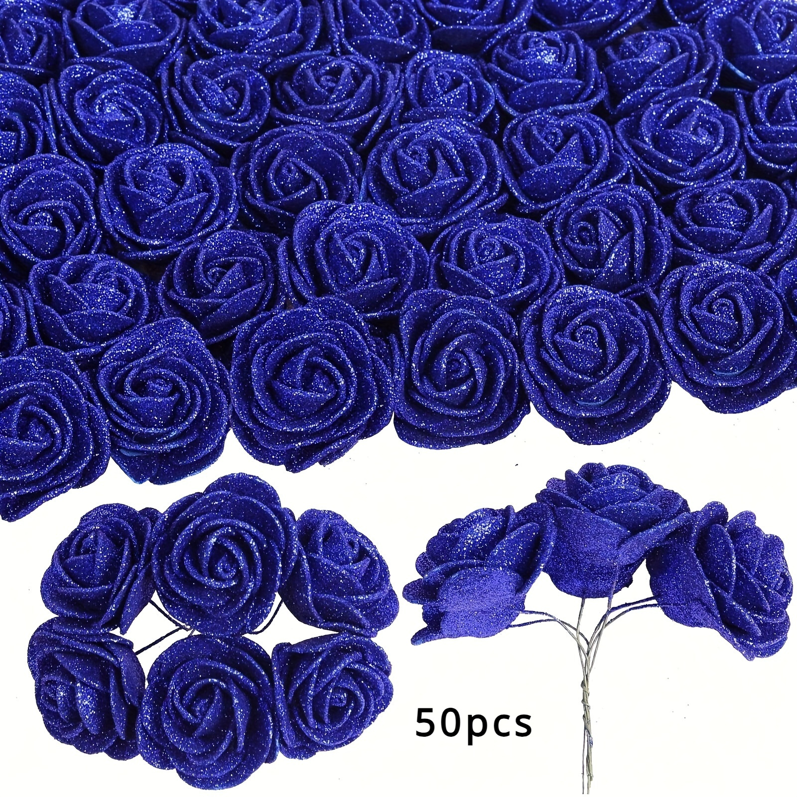 50pcs Glitter Foam Roses With Stems - Artificial Rose Flowers For Diy Wedding, Bridal Bouquets, Christmas, Party & Home- Plastic Fake Flowers For Crafts, Valentine's & Mother's Day Gifts