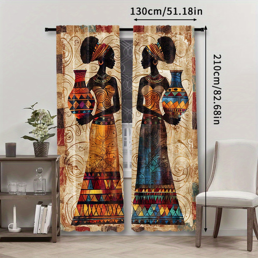 TEMU 2 pièces, Rideaux Imprimés 2D Boho pour Femmes, Décoration Fenêtre Bohemian, Montage à Poche de Tringle, Ensemble Numérique en Polyester, Adapté