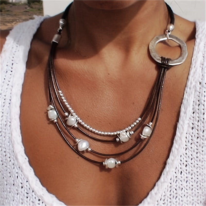 

Rope Necklace Bohemian Vacation Style Multilayer Alloy Pendant Vintage Jewelry Memorial Gift