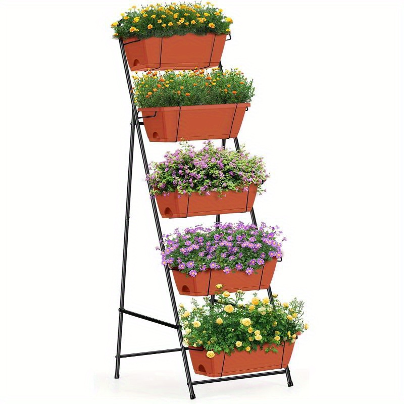 

Elevated 5-tier Vertical Garden Planter Box - Raised Garden Bed For Indoor And Outdoor Use, Ideal For Flowers, Vegetables, And - Brick Red