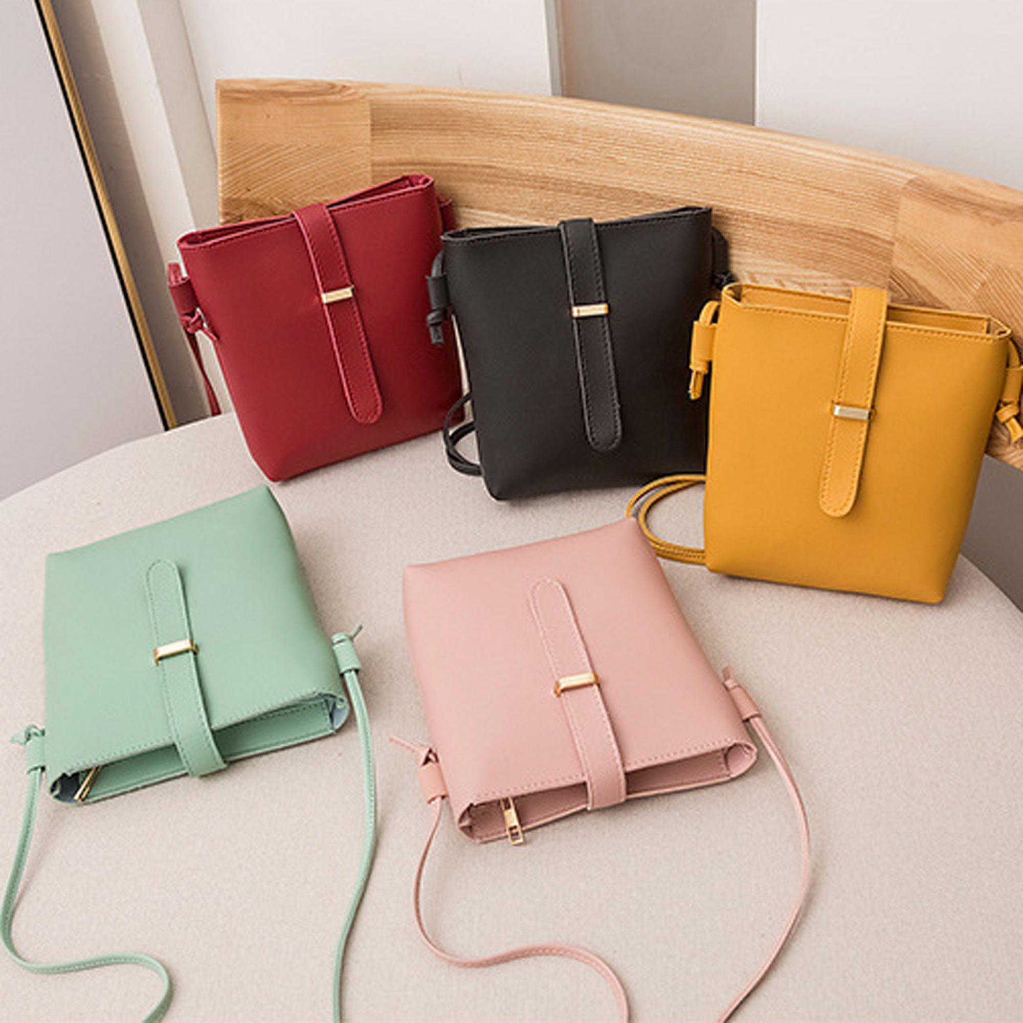 

Women Fashion Crossbody Bag Pu Leather Solid Color Shoulder Bag Bucket Bag For Dating, Shopping