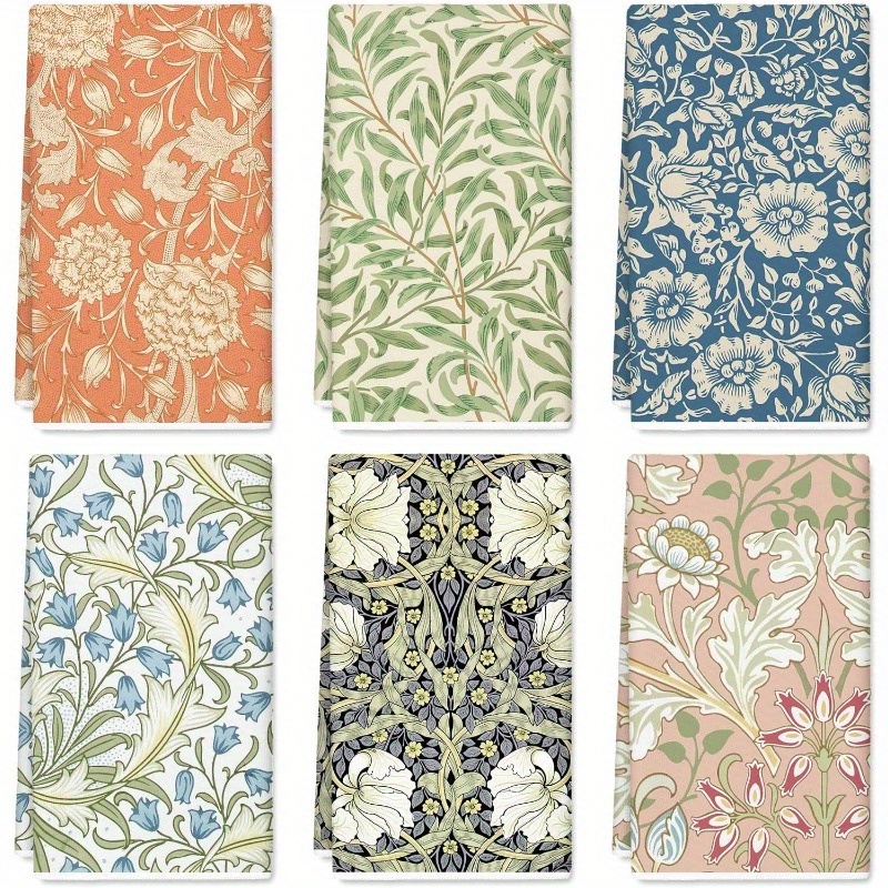 

6-piece Set Floral Polyester Dish Towels - Hand Towels For Kitchen, Decorative Tea Towels For Cooking, Baking, Cleaning - Machine Washable, With , 18x26