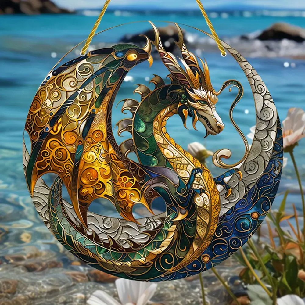 

1pc Stunning Dragon Sun Catcher - Translucent Acrylic Decor Sign With Stained Effect - Wall Hanging Decoration, Wreath Centerpiece, Art Decor Style For Bedroom, Living Area, Room Accent