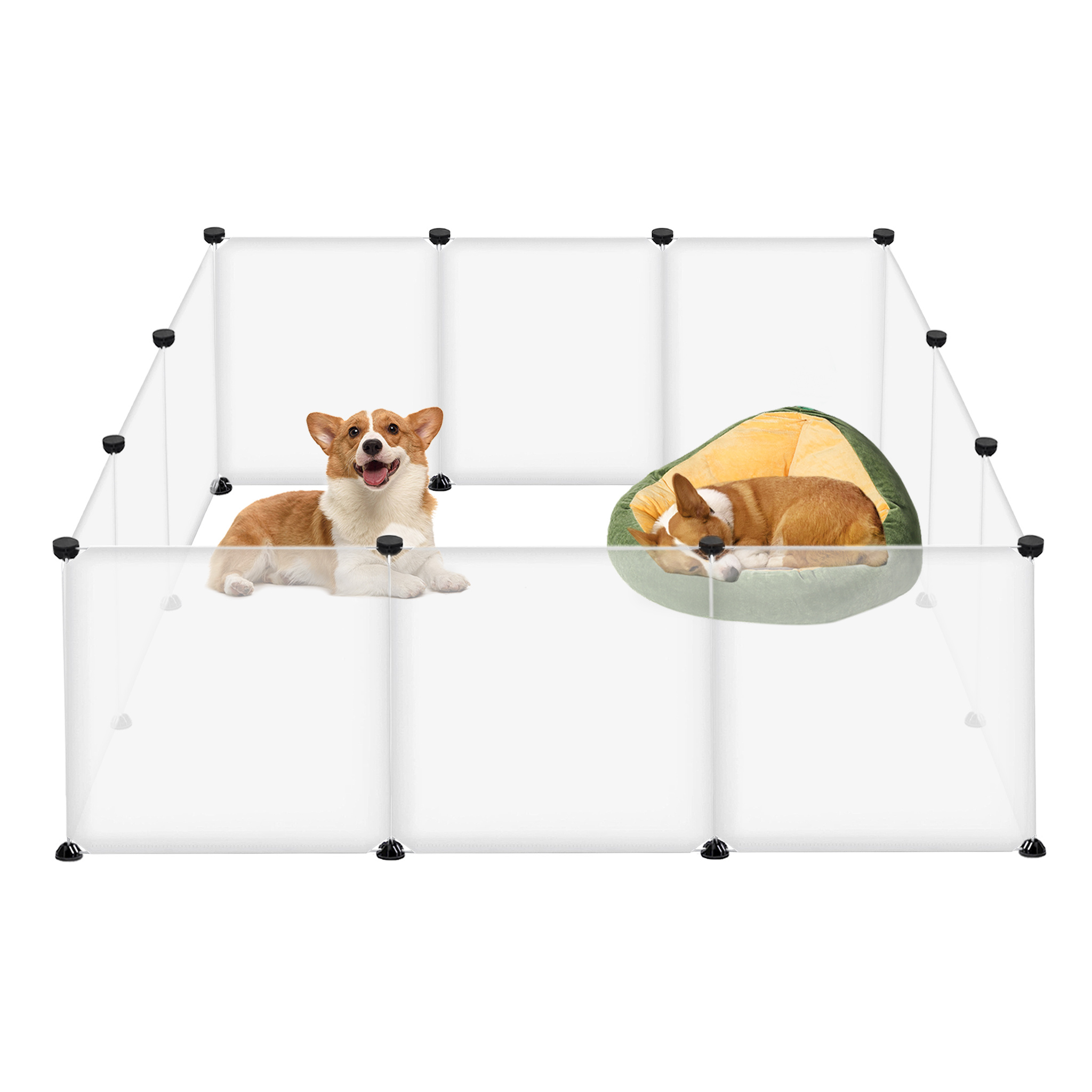 E-shop Außenstall für Kaninchen, DIY Kunststoff Innengehege, erweiterbarer Auslauf für Kleintiere, Meerschweinchen, Hamster, 145 x 75 x 48 cm, Weiß