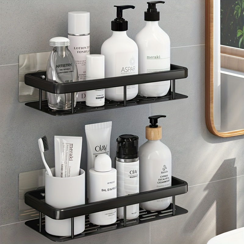 Estantería de pared grande para baño sin necesidad de taladrar, ahorradora de espacio, fácil instalación, almacenamiento para suministros de baño, cosméticos y champú, estante de plástico resistente con capacidad de carga alta, Organizadores de ducha