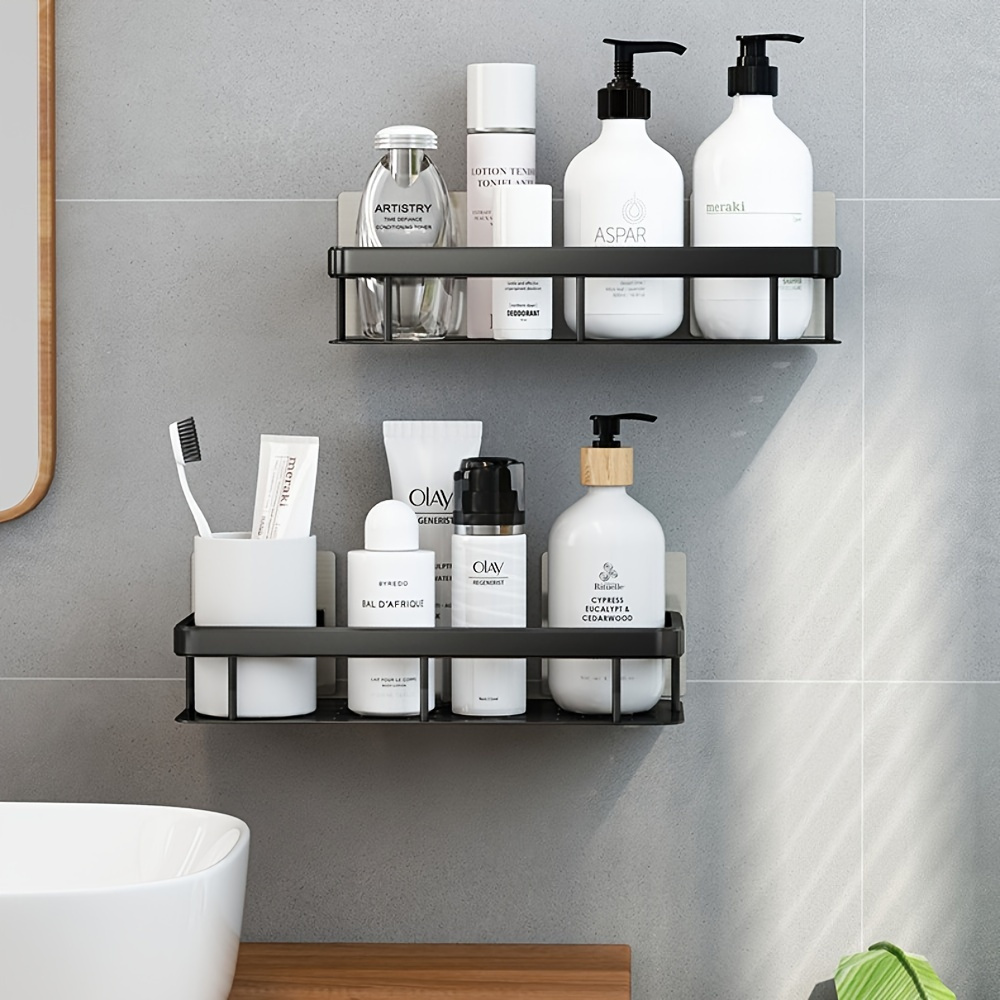 Estantería de pared grande para baño sin necesidad de taladrar, ahorradora de espacio, fácil instalación, almacenamiento para suministros de baño, cosméticos y champú, estante de plástico resistente con capacidad de carga alta, Organizadores de ducha