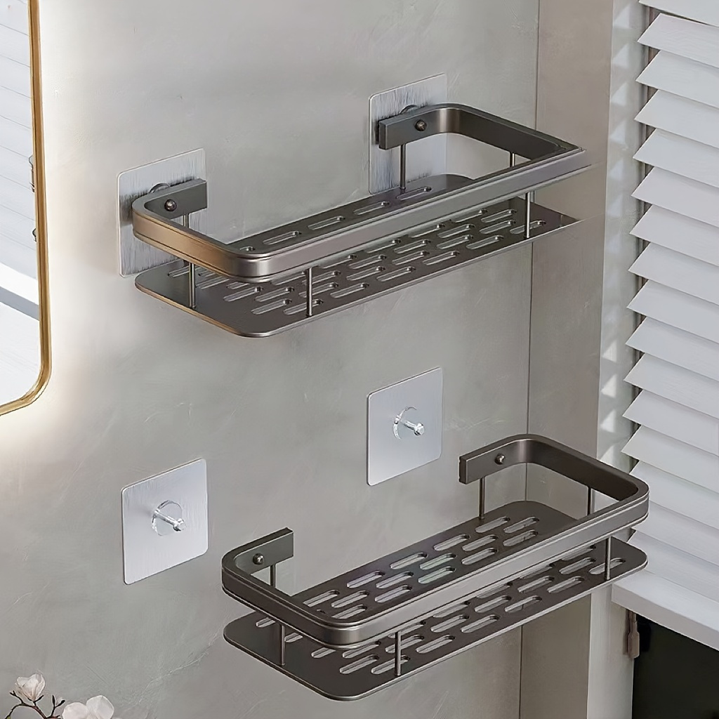 Estantería de pared grande para baño sin necesidad de taladrar, ahorradora de espacio, fácil instalación, almacenamiento para suministros de baño, cosméticos y champú, estante de plástico resistente con capacidad de carga alta, Organizadores de ducha
