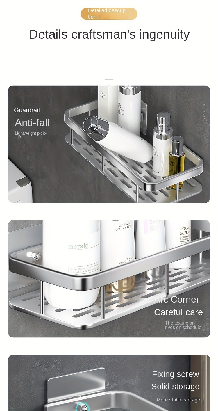 Estantería de pared grande para baño sin necesidad de taladrar, ahorradora de espacio, fácil instalación, almacenamiento para suministros de baño, cosméticos y champú, estante de plástico resistente con capacidad de carga alta, Organizadores de ducha