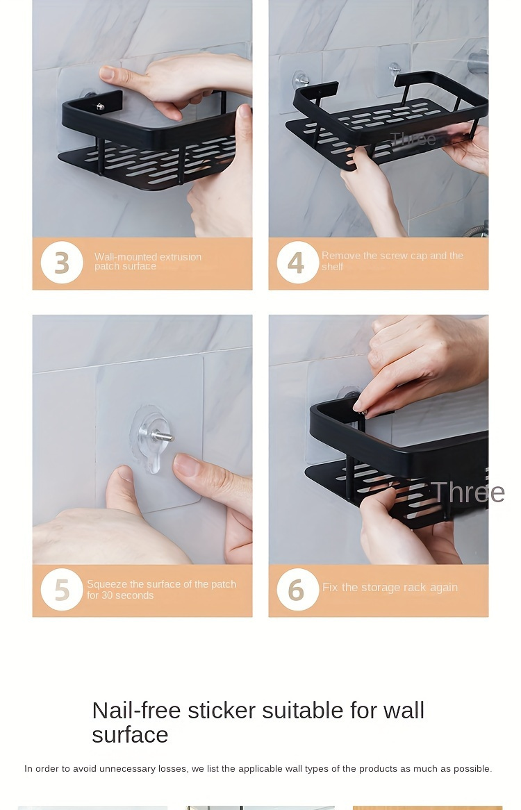 Estantería de pared grande para baño sin necesidad de taladrar, ahorradora de espacio, fácil instalación, almacenamiento para suministros de baño, cosméticos y champú, estante de plástico resistente con capacidad de carga alta, Organizadores de ducha