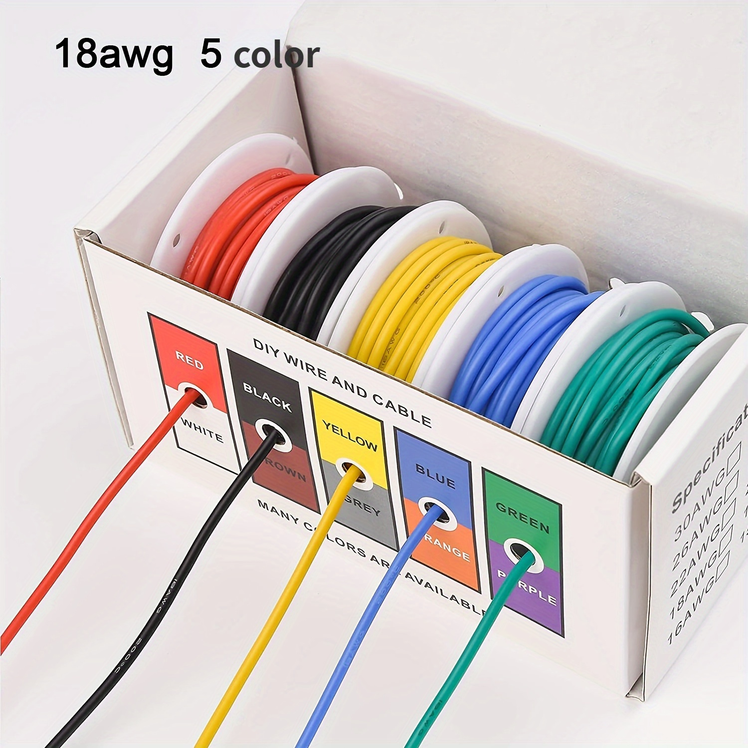 

18awg Silicone Wire Set, 5-color, High-temperature Resistant, Flexible Tinned Copper Electrical Cable For Diy Projects, 1pc Box, Compatible With 265-1000v For Room Electrical Wiring And