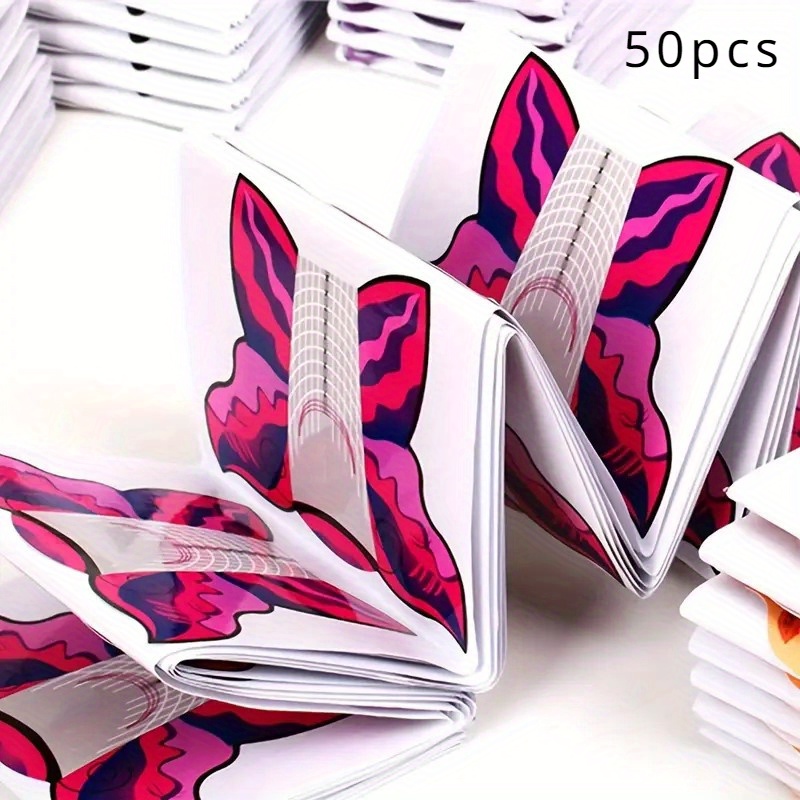 Image of 50/ 100/ 500pcs Shaped Nails Art Gel Tips Extension Builder Form Acrylic French Printed Nail Tip Extension Stencil Stickers For Manicure Tool