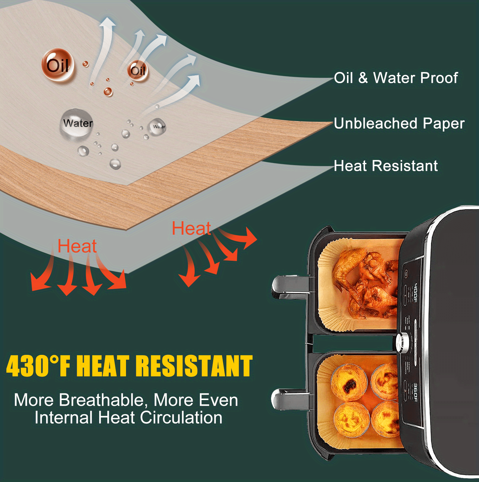   pack non stick disposable air fryer liners oil resistant parchment paper trays oven safe kitchen accessories chemical free cooking supplies details 3