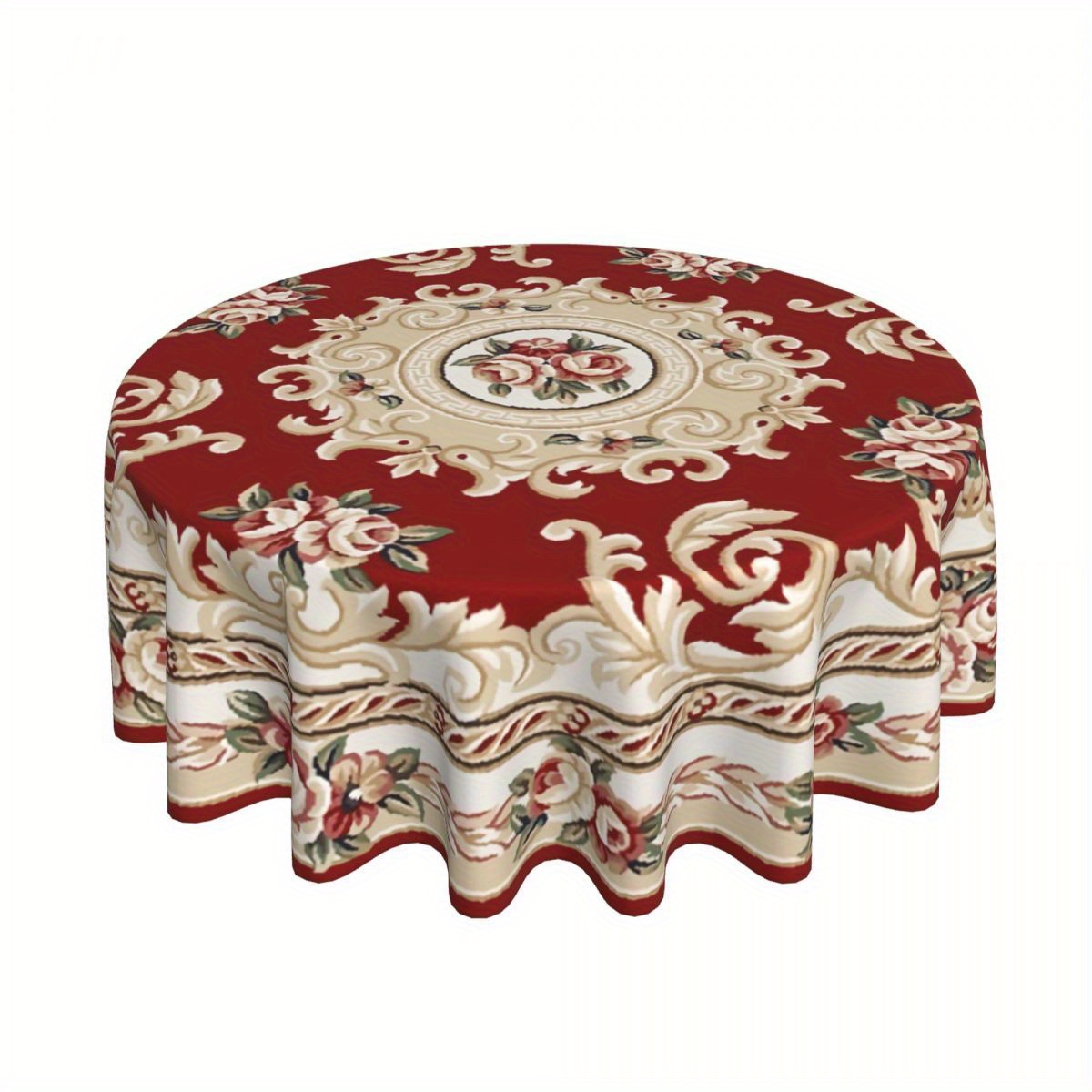 

1pc Round Woven Polyester Tablecloth - Waterproof Oil-proof Heat-resistant Christmas Decorative Printed Table Cover For Dining & Party Venue Setup