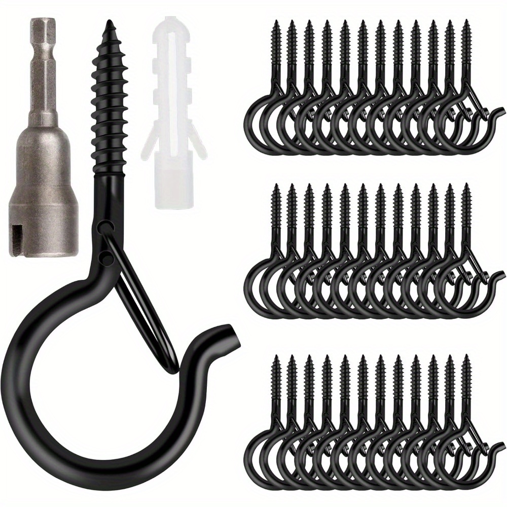 

24pcs Q-hanger Hooks Set Rust Resistant Safety Buckle Design Cup Eye Hook Easy To Install Screw Mounted Hooks For String Lights Plants Wind Chimes