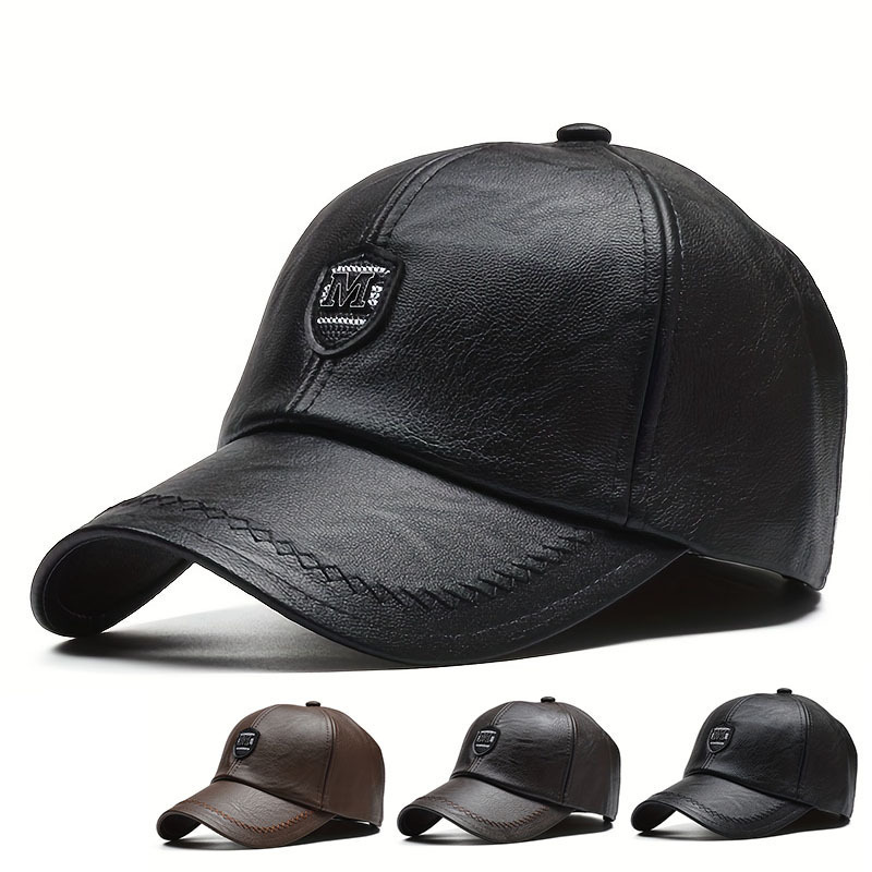 

1pc Men's Casual Baseball Cap With Adjustable Strap, Pu Leather And Polyester Blend, Perfect As A Gift For Birthdays Or Any Special Occasion