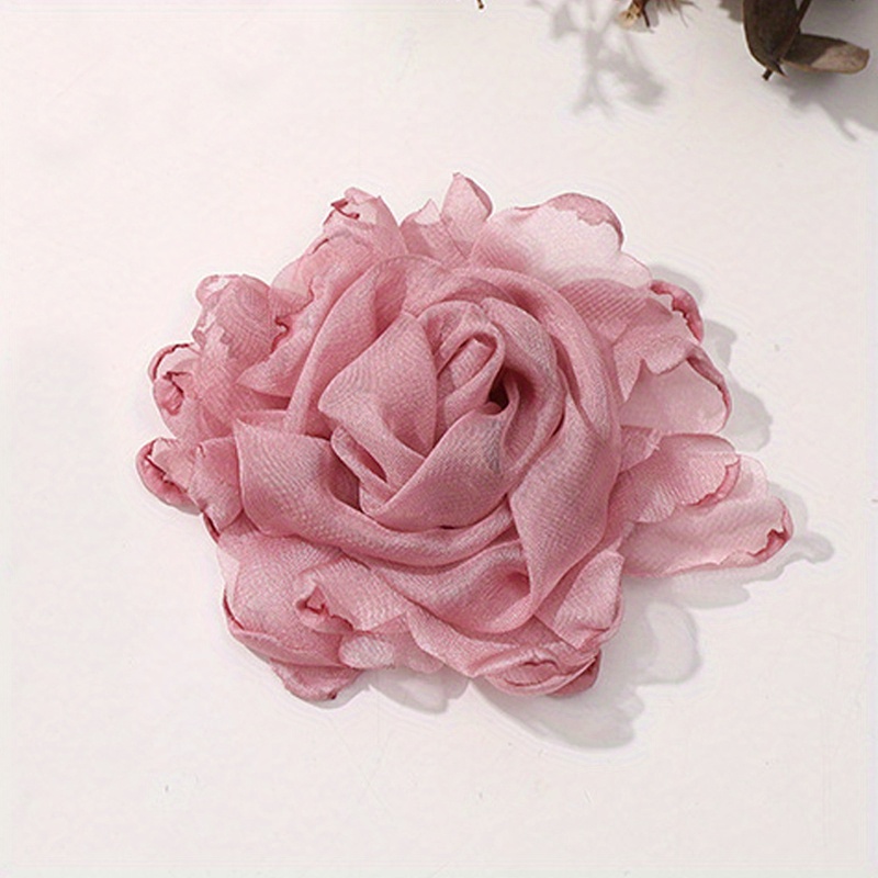 TEMU 1pc Vintage Elegant Mesh Fabric Rose Flower Brooch, Dual-use Pin For Dresses, Suits, Skirts With Clip, Women's Floral Hair Clip Hair Accessory,