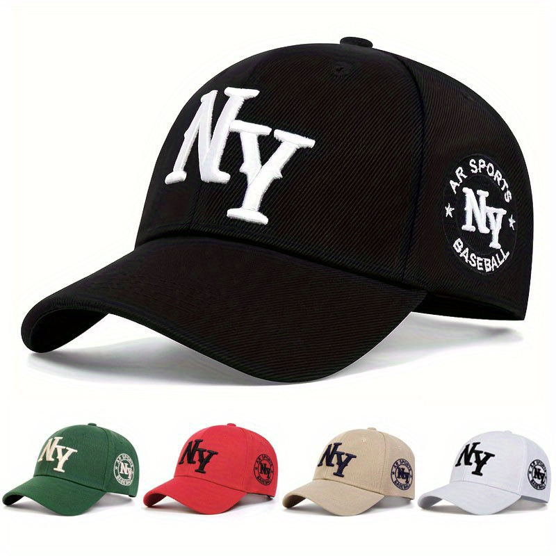 

1pc Men's Casual Baseball Cap With Adjustable Strap, Ny Alphabet Embroidery, Lightweight Polyester Fabric