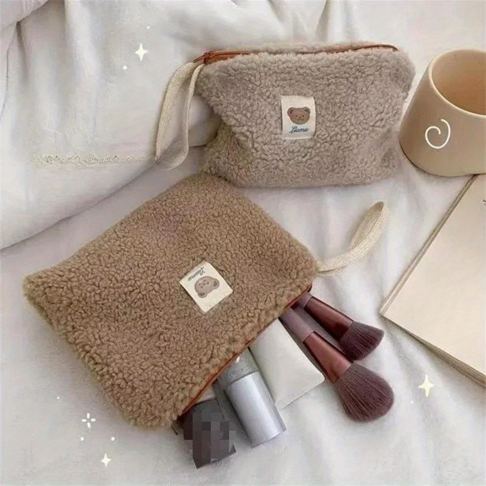 

Plush Bear Icon Travel Cosmetic Bag - High-capacity, Soft Makeup Organizer Pouch For Women | In , White, Brown | Ideal For Lipstick, Brushes & , Organizer|gentle Zipper Closure| Zipper Pouch