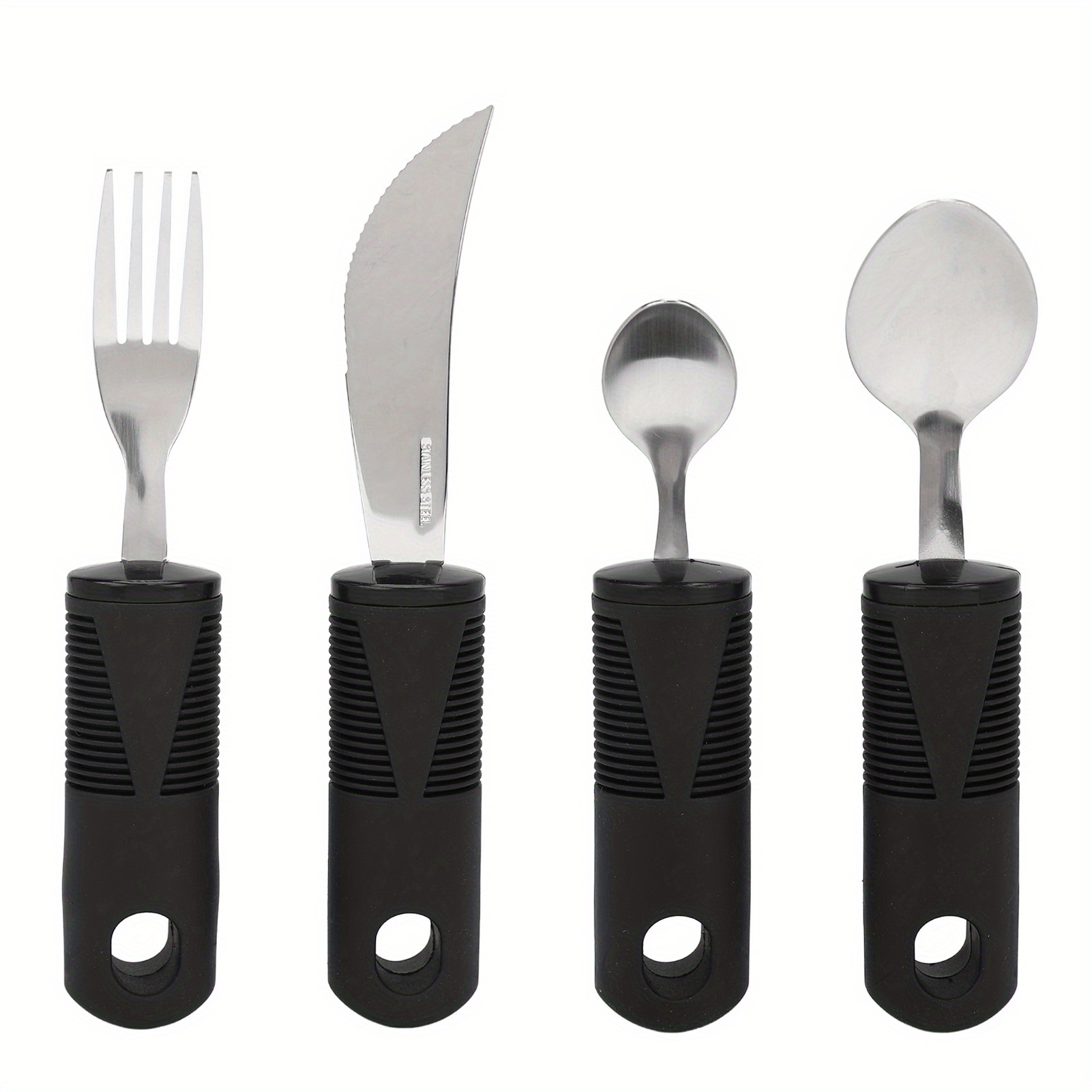 

( 4- Piece Kitchen Set) Weighted, Non- Slip Handles For Hand , Arthritis, Parkinson' S Elderly Use Stainless Steel Knife, Fork, Spoons