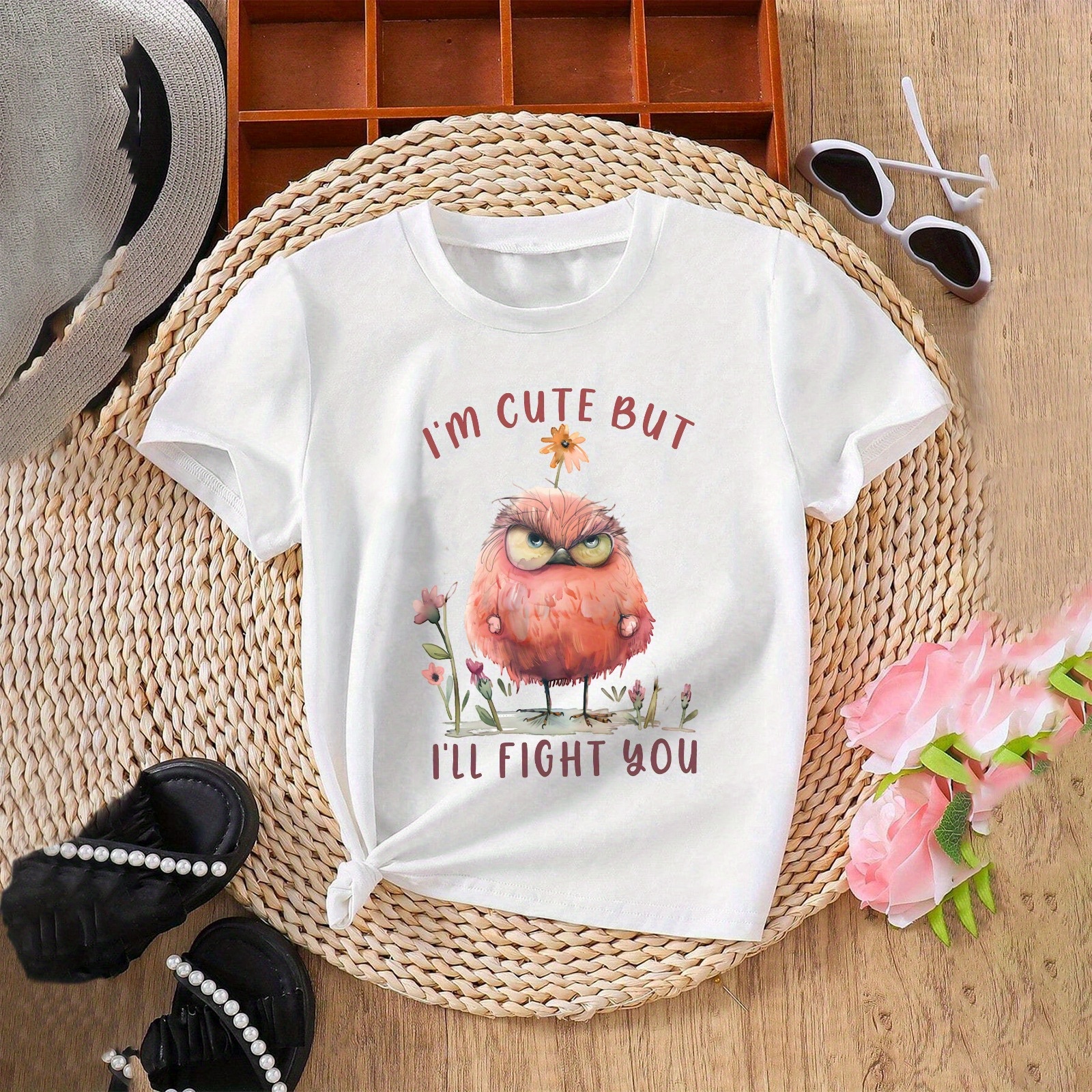 

1pc Girls Fun Creative T-shirts - Back To School And Everyday Casual Clothing For Kids, Soft Cotton, Lightweight And Comfortable, Slightly , Suitable For Spring, Summer And Autumn, Machine Washable