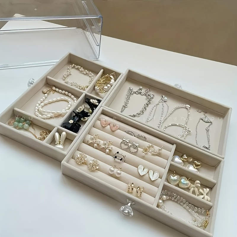 tier acrylic jewelry organizer box soft lined compartments