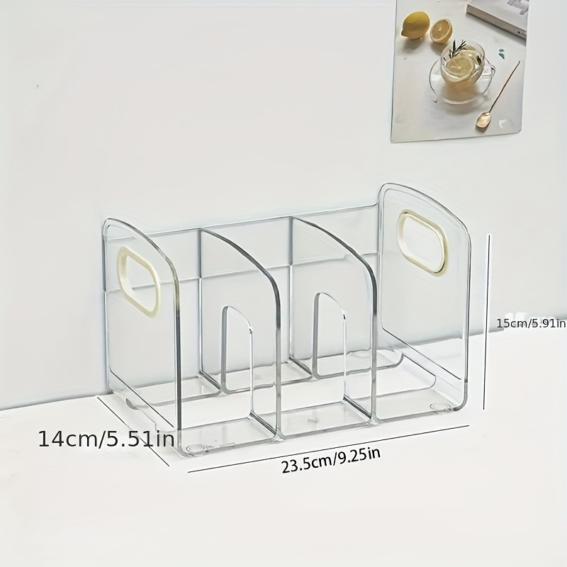 TEMU Clear Acrylic Desk Organizer For Office Supplies - Stylish Transparent Desktop File Holder And Bookshelf For Workstation Organization, Durable Pp Material