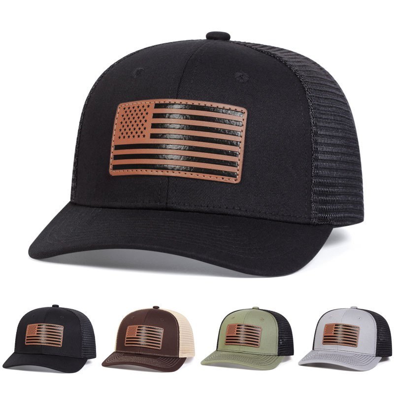 

Men American Flag Brown Leather Patch Hat Baseball Cap Mesh Hat Outdoor Sport Adjustable Sunscreen Leisure Hat Spring Autumn Travel Tourism Beach Vacation