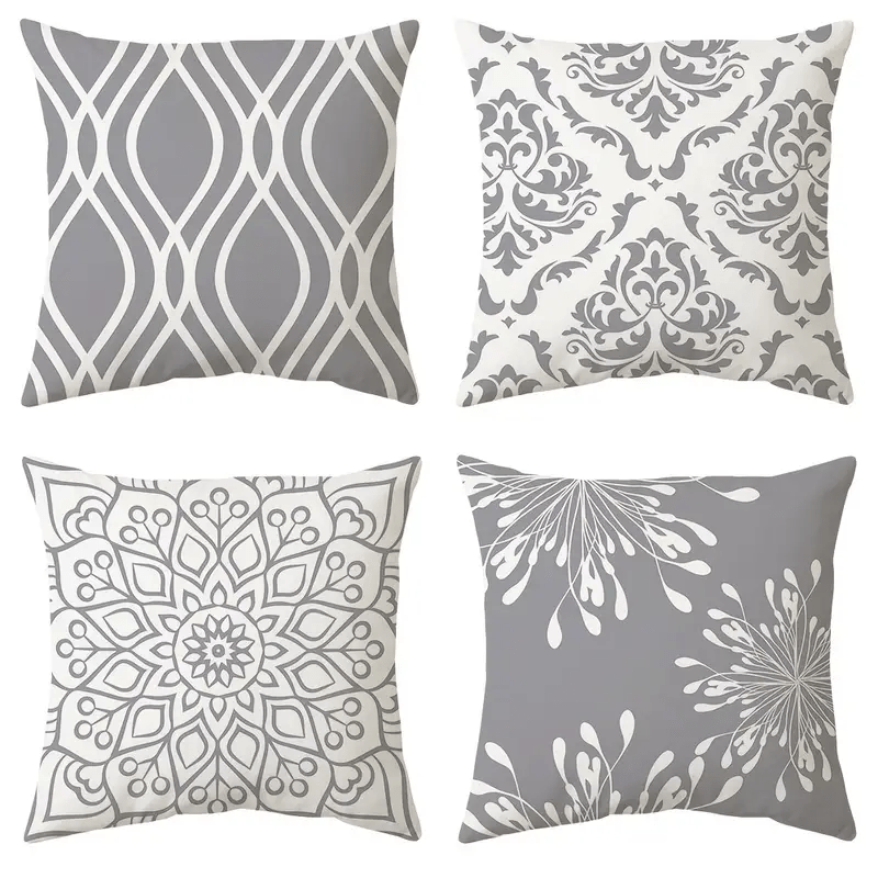 

4pcs Set Modern Geometric Throw Pillow Covers, Gray Polyester Cases For Sofa & Living Room Decor - Inserts Not Included, Throw Pillows For Couch