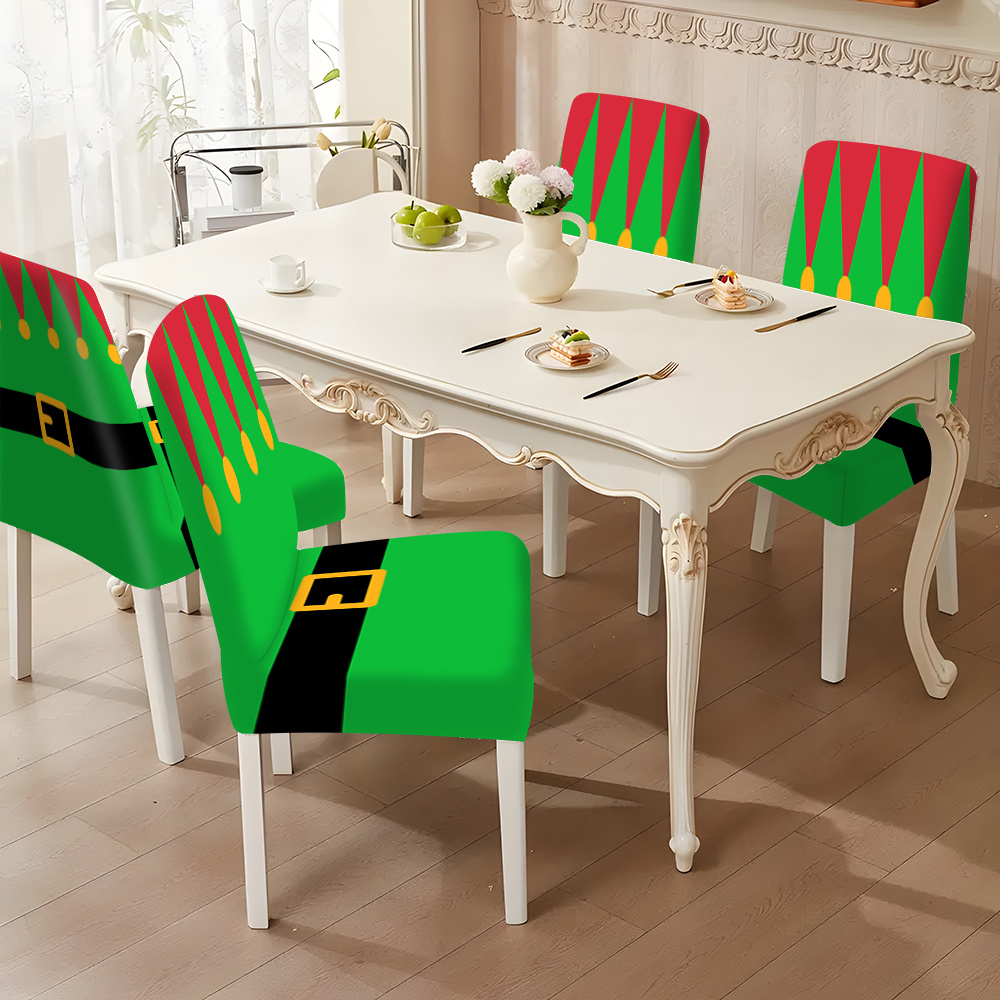 

Christmas Elf Themed Chair Covers - Modern Polyester Seat Cushion Protectors For Dining, Home Decor, Parties - Washable, All-season, Christmas Holiday Chair Slipcovers (2/4pcs)