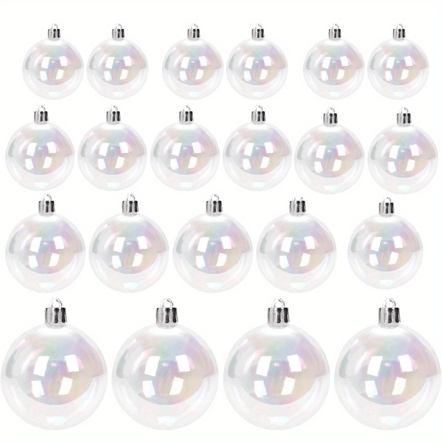 

24pcs Sparkling Iridescent Christmas Ornaments - Clear Plastic Baubles For Tree Decoration, , Birthday & Wedding Celebrations