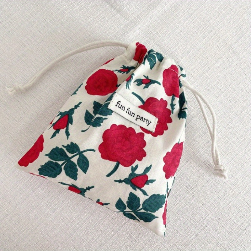 TEMU Sac à cordon à carreaux floraux tendance - Pochette multifonctionnelle pour clés, pièces de monnaie et cartes - Organisateur portable