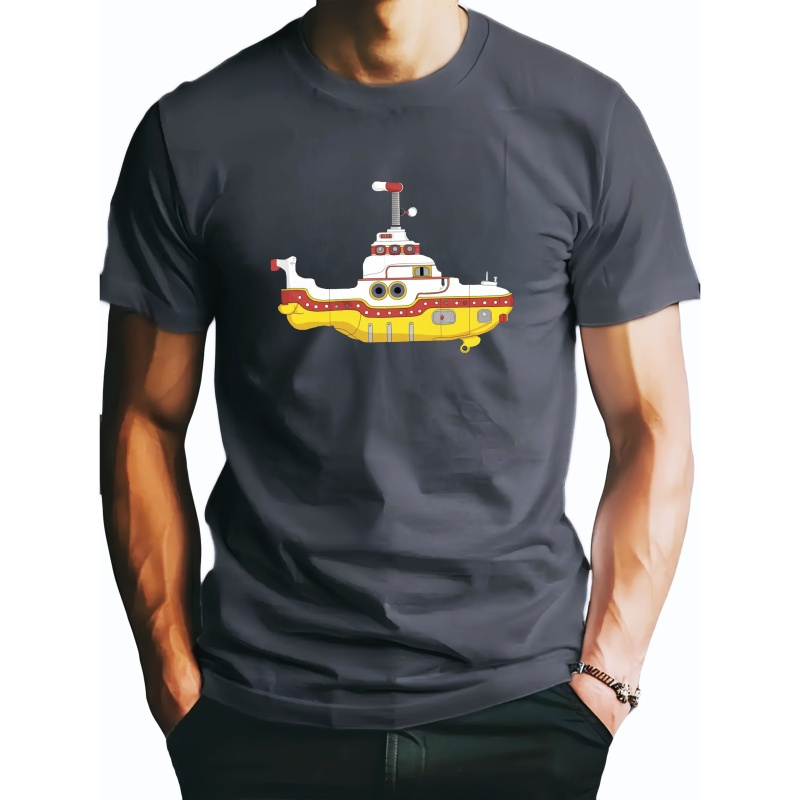 

Cartoon Submarine Ship Print Tee Shirt, Tees For Men, Casual Short Sleeve T-shirt For Summer