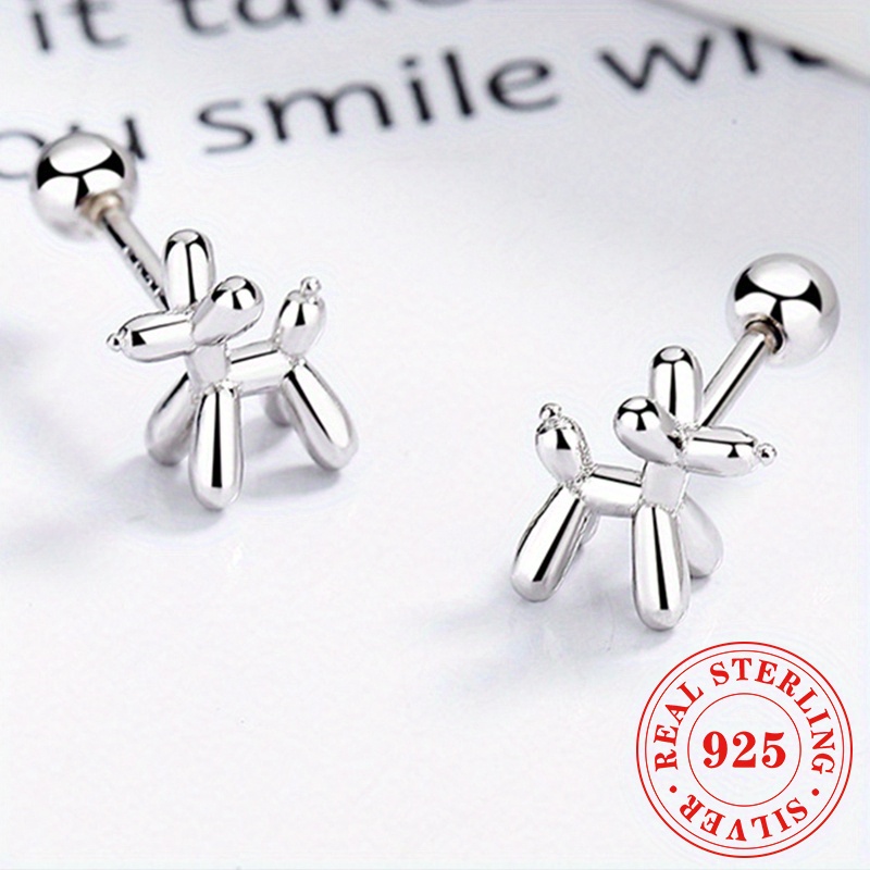 

S925 Silvery Mini Balloon Puppy Dog Stud Earrings 1pair Cute Animal Pet Design Ear Piercing Jewelry Decoration Daily Wear