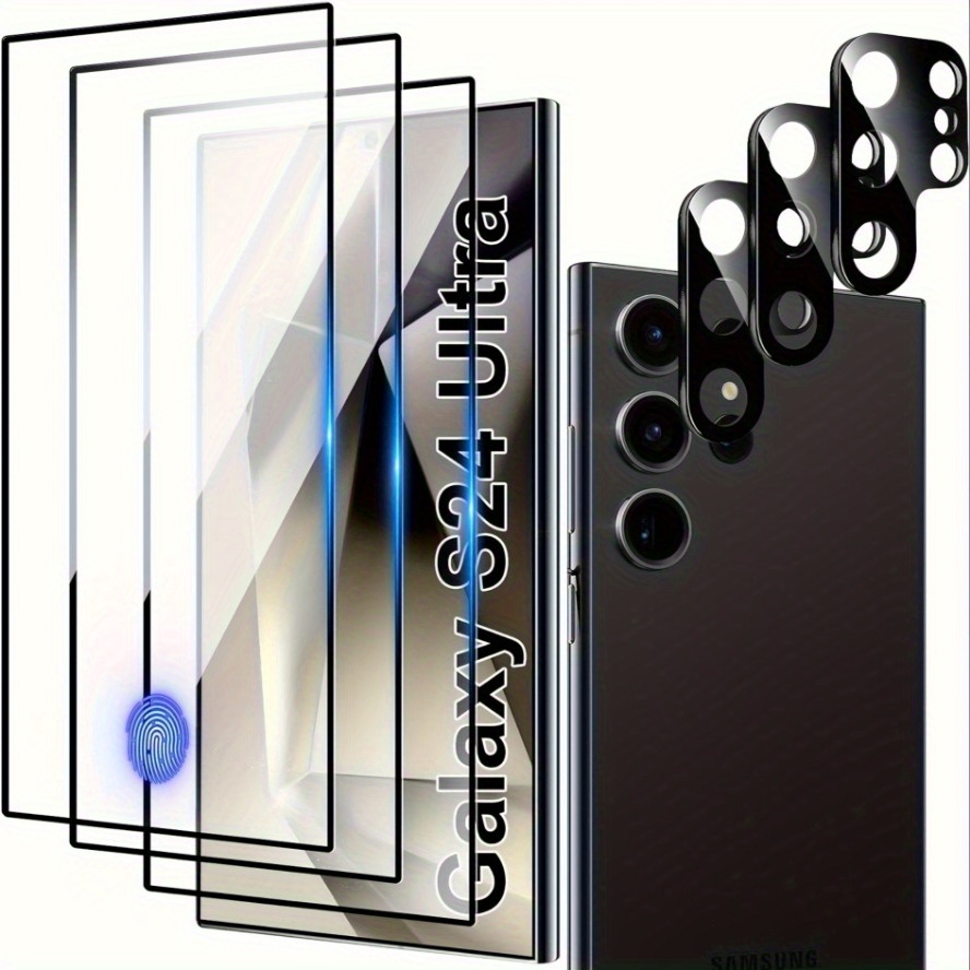 

9h Hardness Tempered Glass Screen Protector With Camera Lens And Fingerprint Sensor Cover Galaxy S24 Ultra - 3+3 Packs